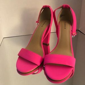 Pink strappy block heels
